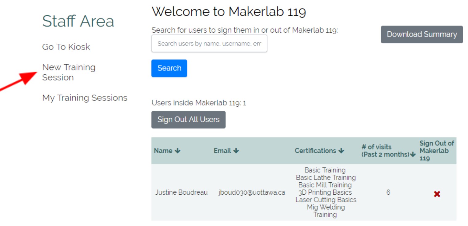MakerRepo create new training session.jpg